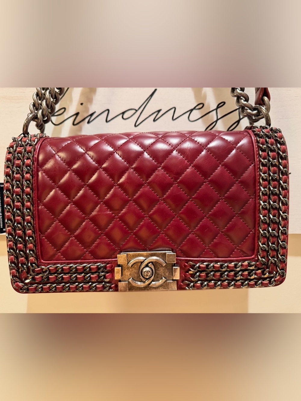 CHANEL Burgundy Chain Around Quilted Calfskin Maxi Le Boy Bag Ruthenium Purse CC - Picture 6 of 16